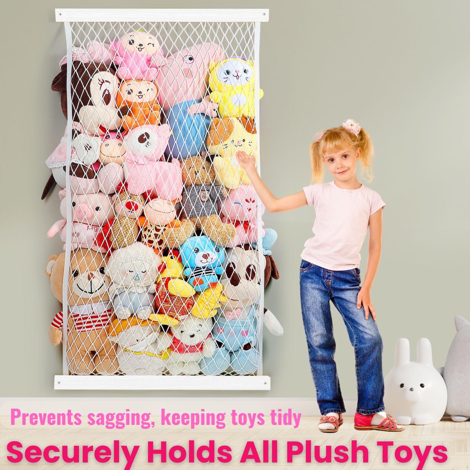 VOMELON elastic-net plush-toy-holder extended-length supports many plushies with adjustable space.
