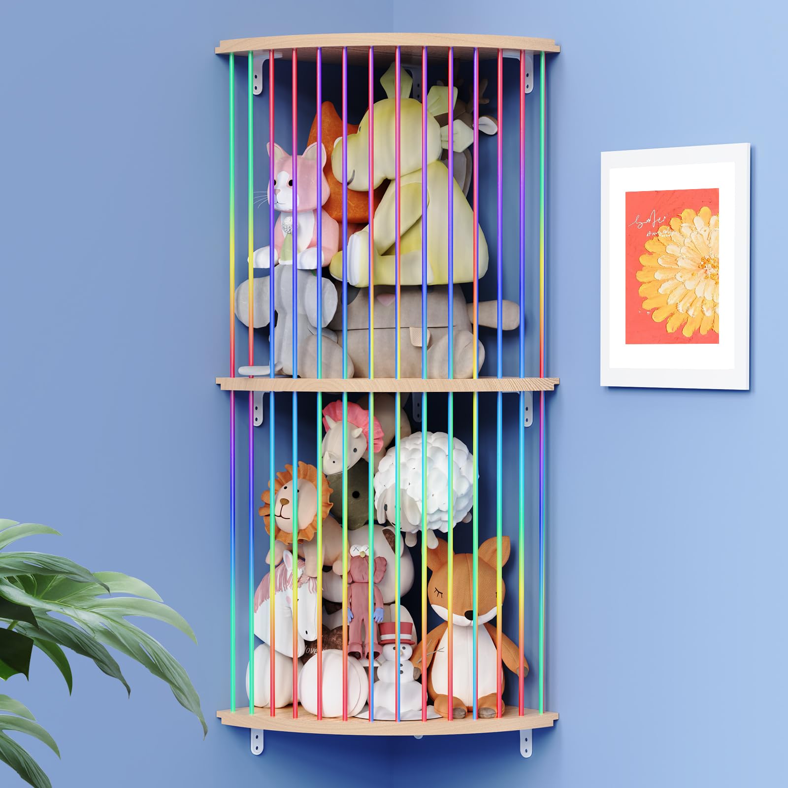 VOMELON stuffed animal storage hammock with wood frame for sturdy corner organization