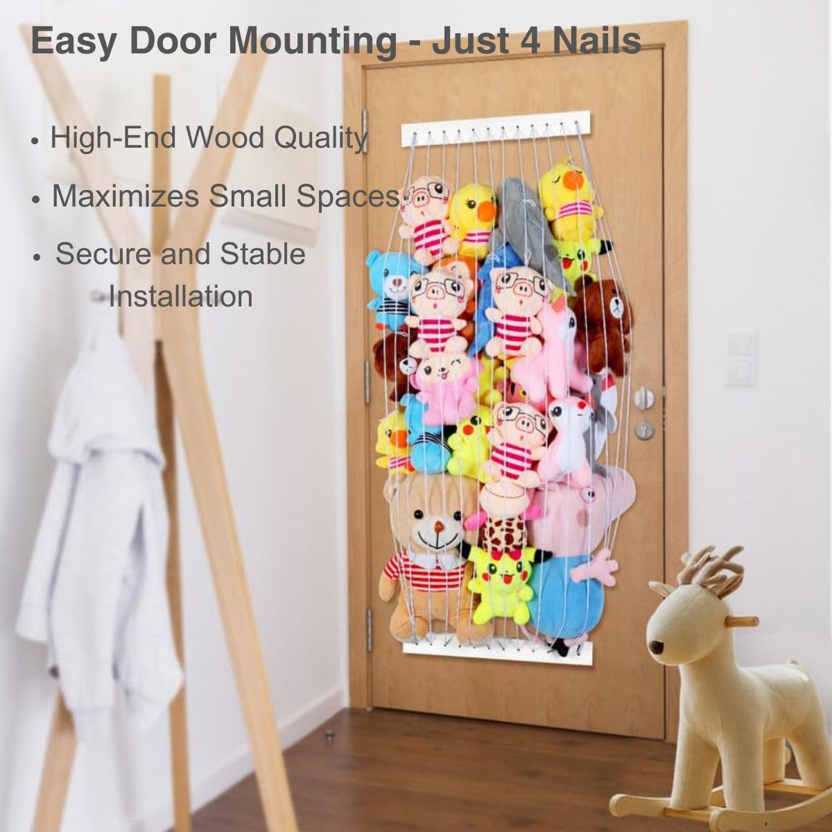 VOMELON wall or door install demonstrates versatile nursery storage solution.