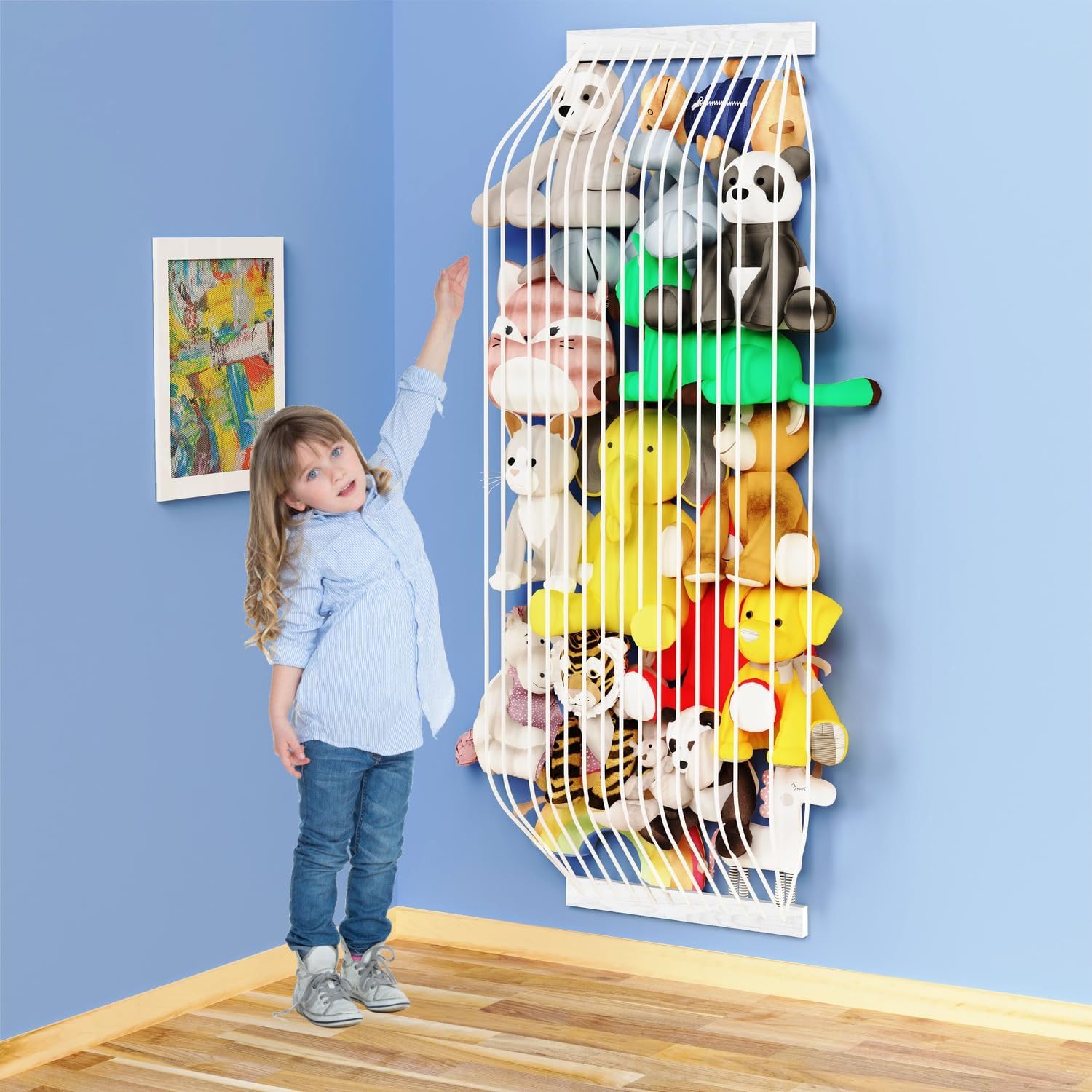 VOMELON stuffed animal storage wood hammock mounted on wall saves space.