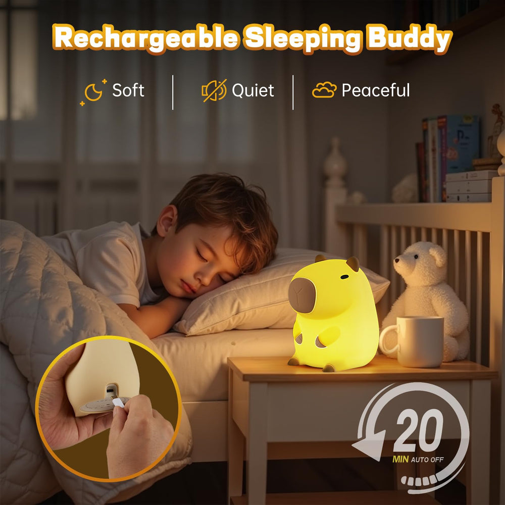 VoMii Capybara Night Light in a child room setting, cozy ambient glow.
