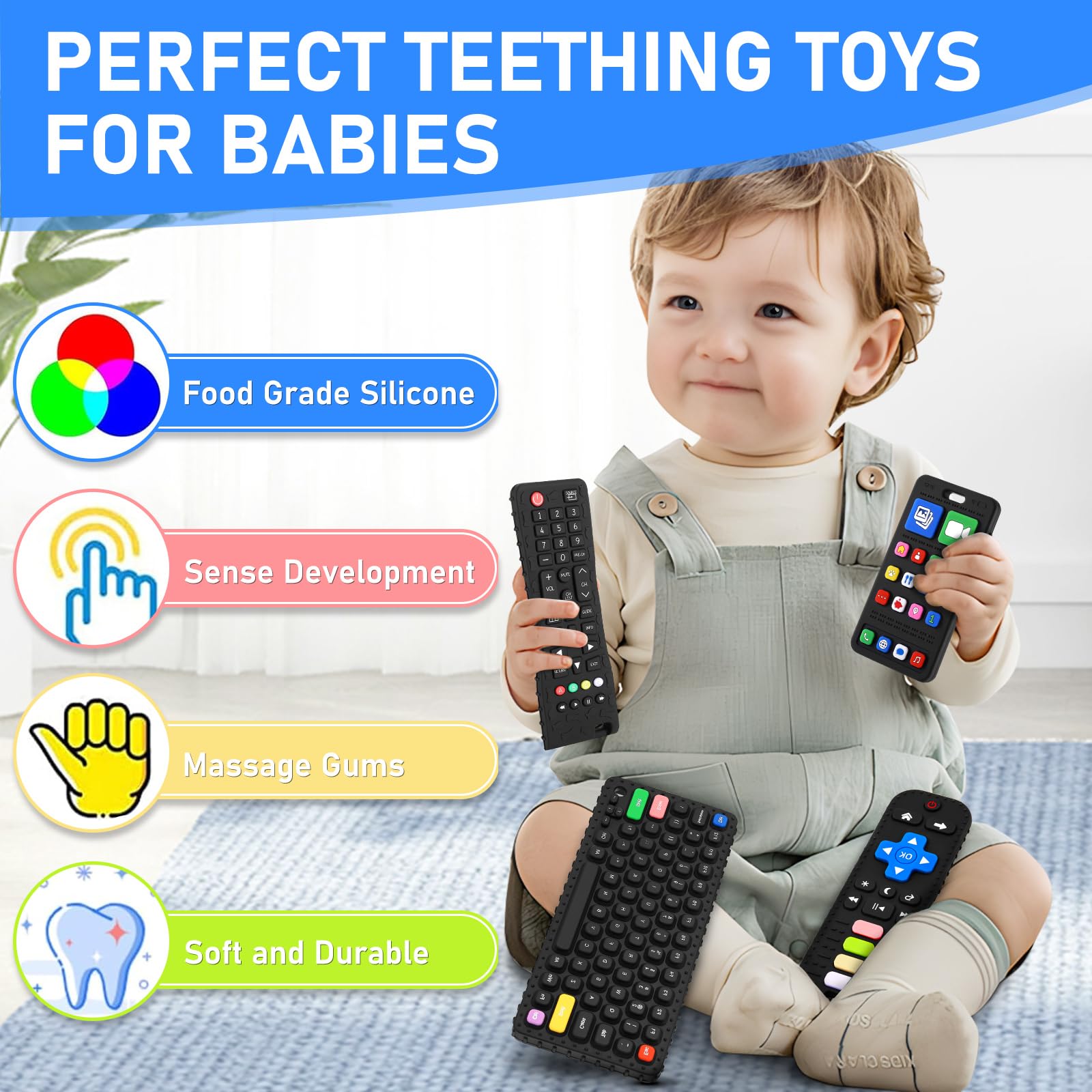 VoMii mobile phone teether, realistic design to satisfy baby chewing urges.