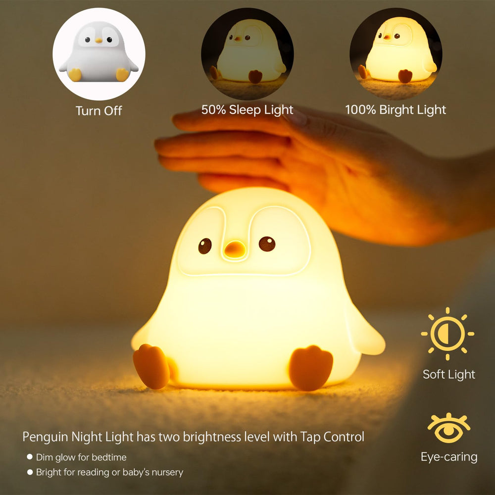 VoMii Penguin Night Light silicone surface is gentle on curious hands.