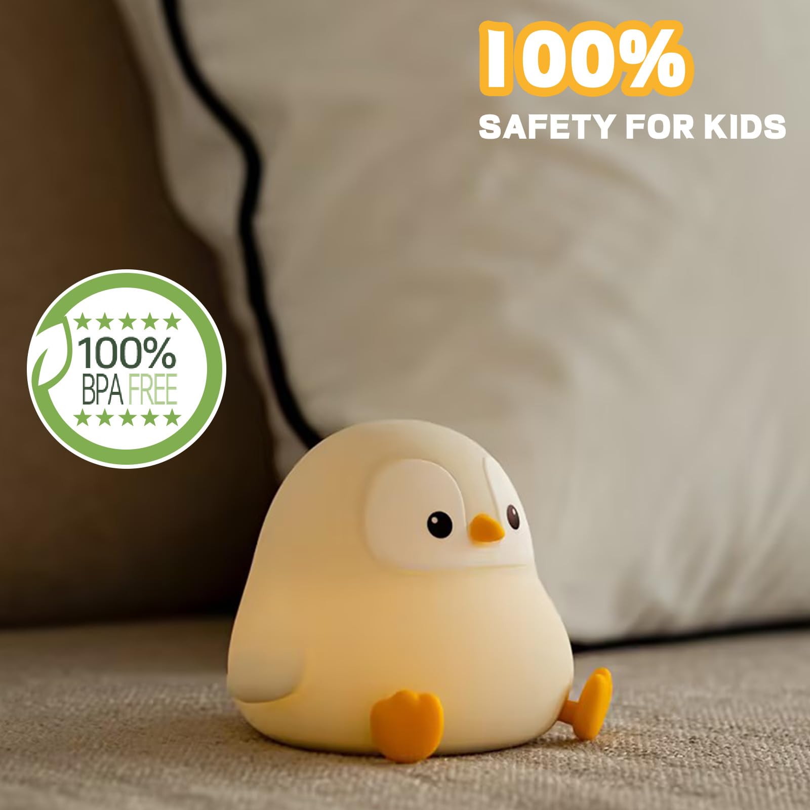 VoMii Penguin Night Light USB rechargeable design for cordless convenience.