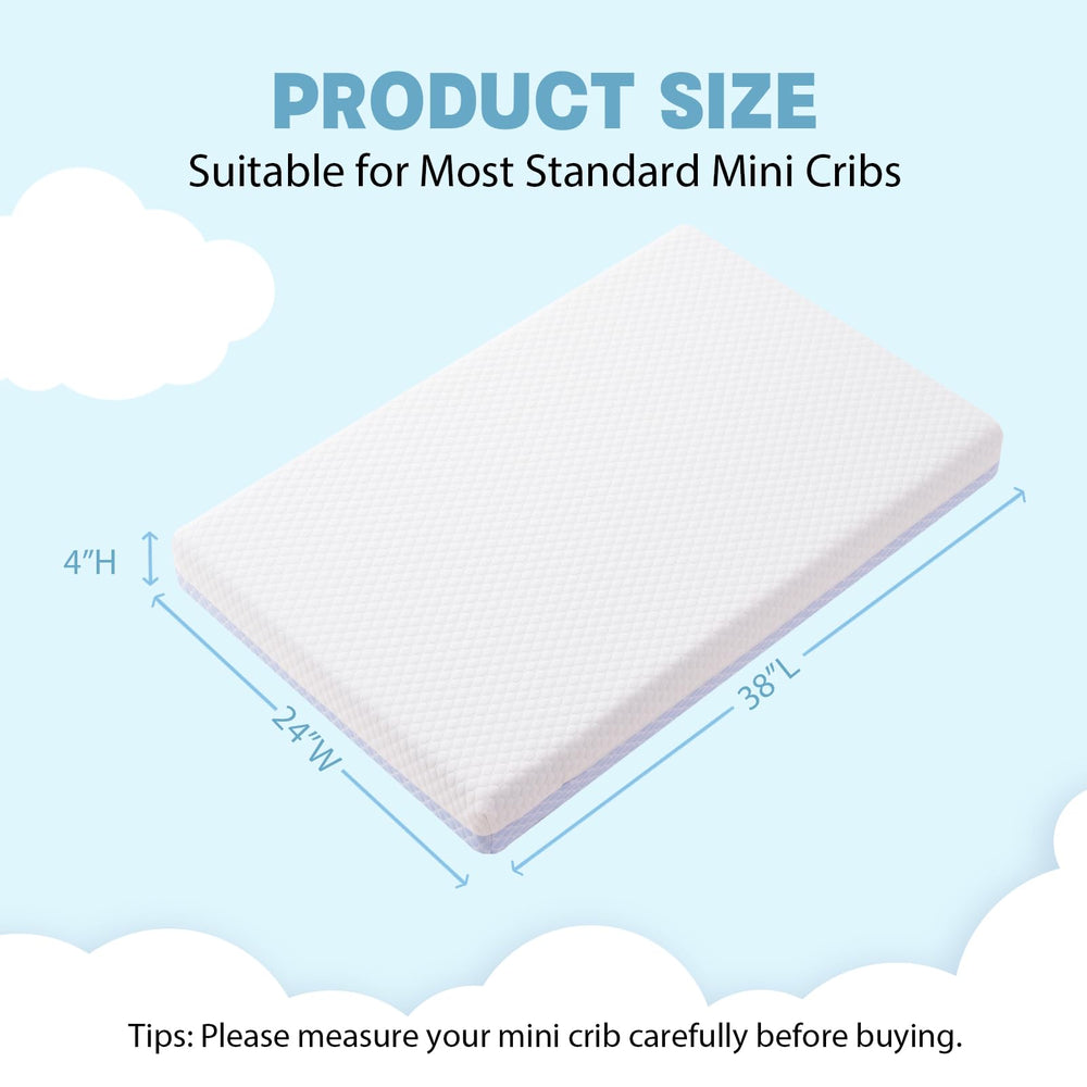 Vomiliku mini crib memory foam layer provides supportive comfort for baby