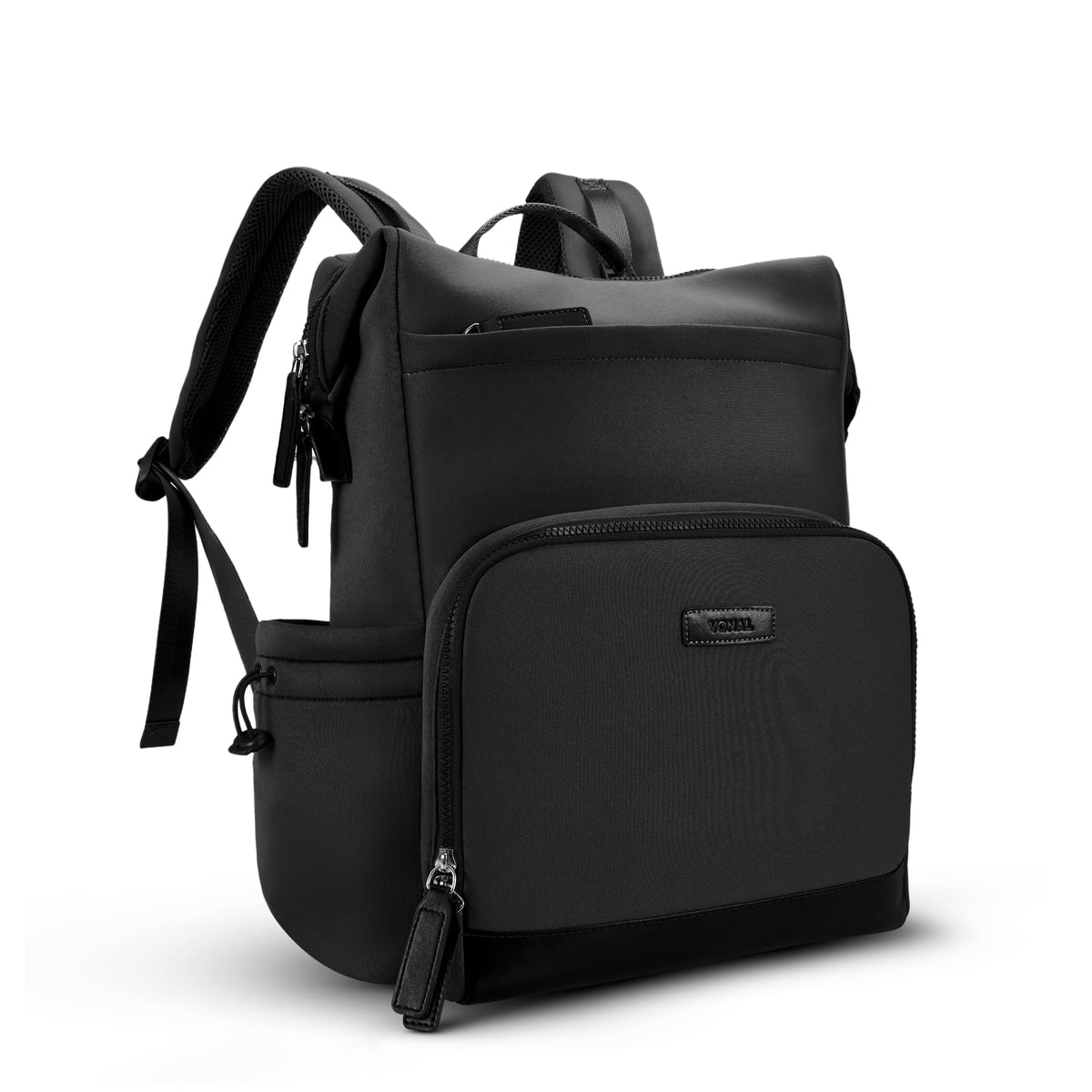 VONAL neoprene diaper bag backpack front view showing roomy 33L capacity for two kids.