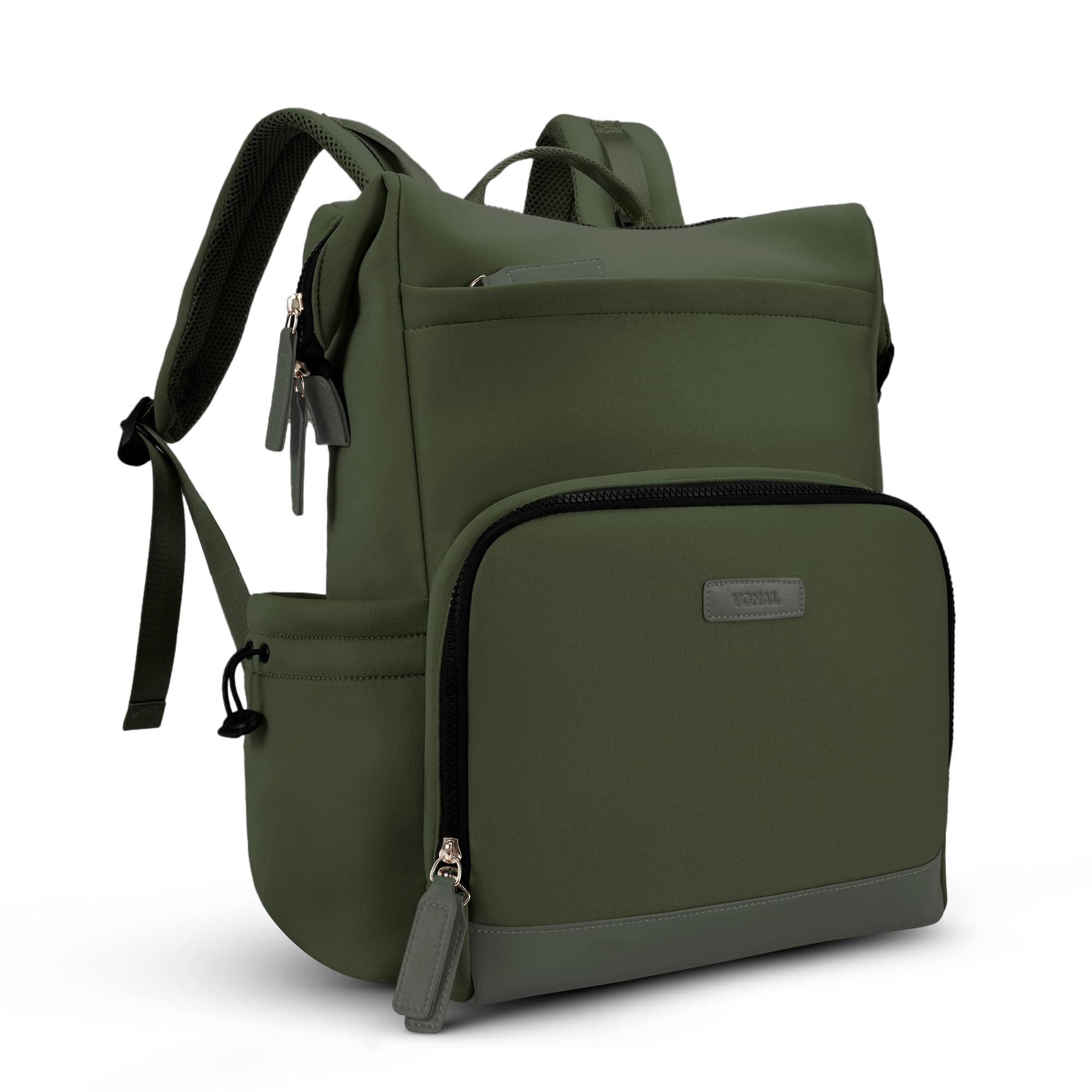 VONAL neoprene diaper bag backpack green side view for stylish everyday parenting on the go