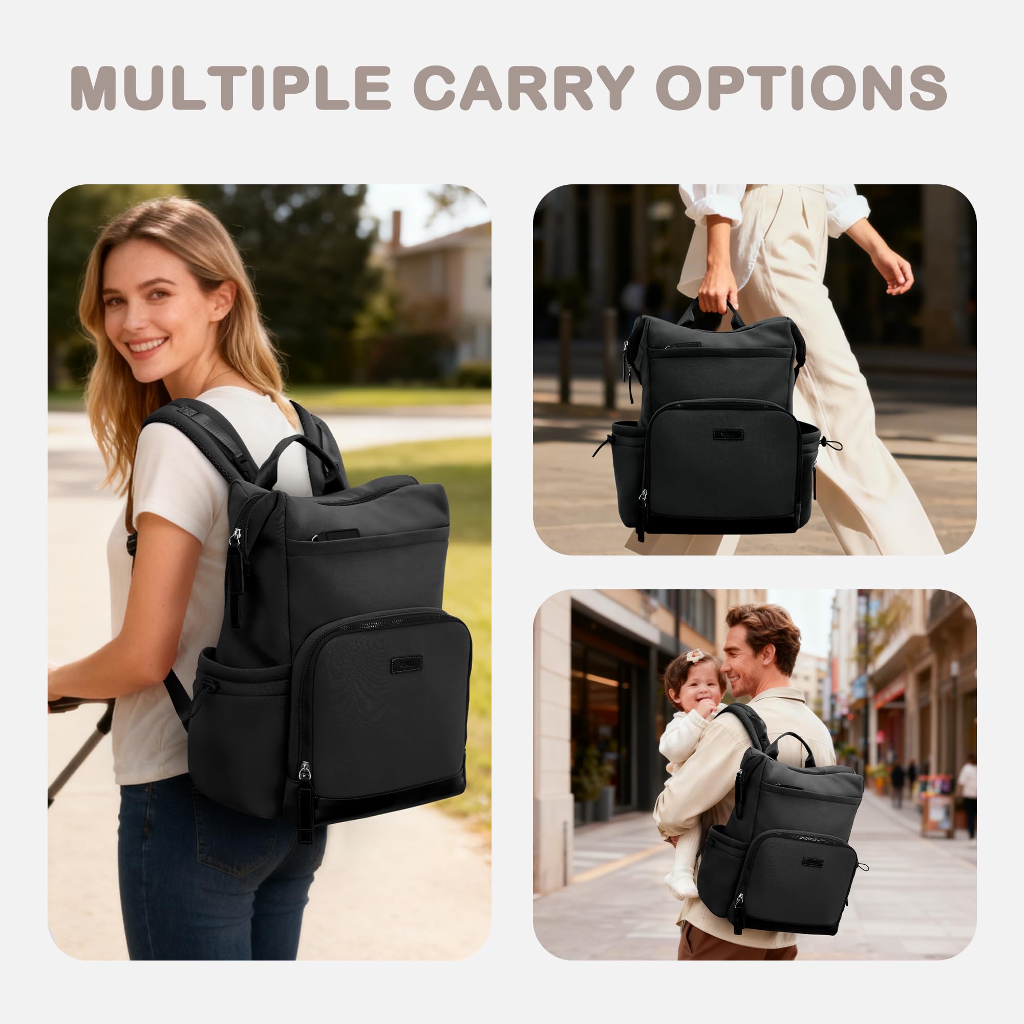 VONAL neoprene diaper bag backpack inside-changing-pad image highlights on-the-go hygienic diaper changes.