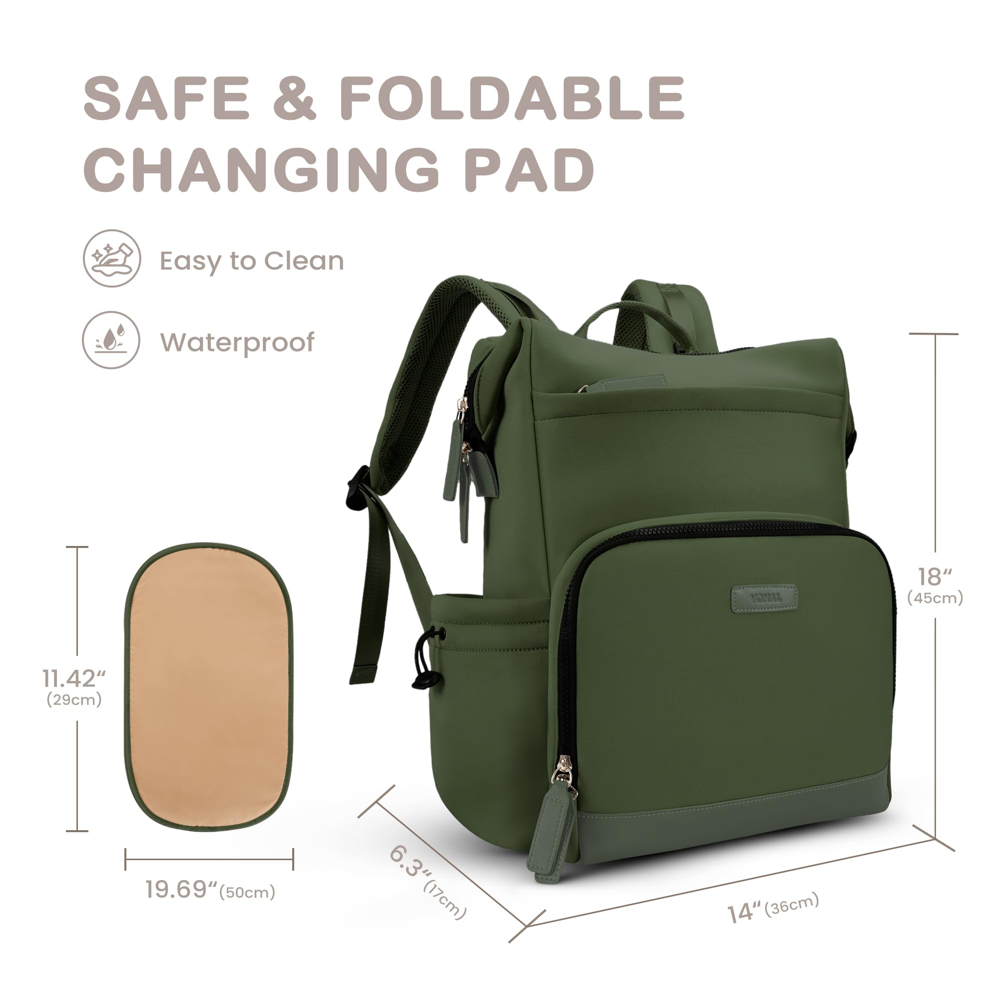VONAL neoprene diaper bag backpack travel-ready 33L capacity for family outings