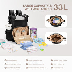 VONAL neoprene diaper bag backpack wet-dry-pocket showcases clean separation of damp items.