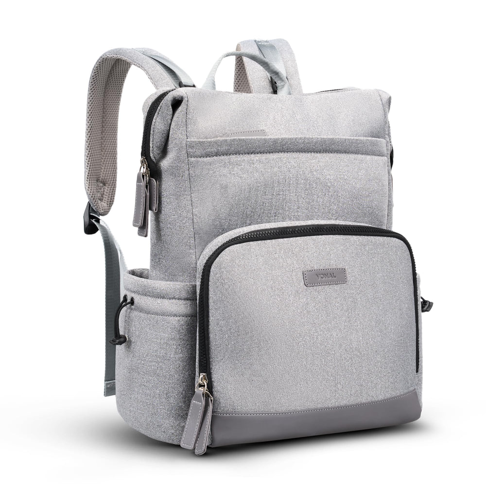 VONAL Neoprene Diaper Bag Gray exterior offers discreet stylish travel companion.