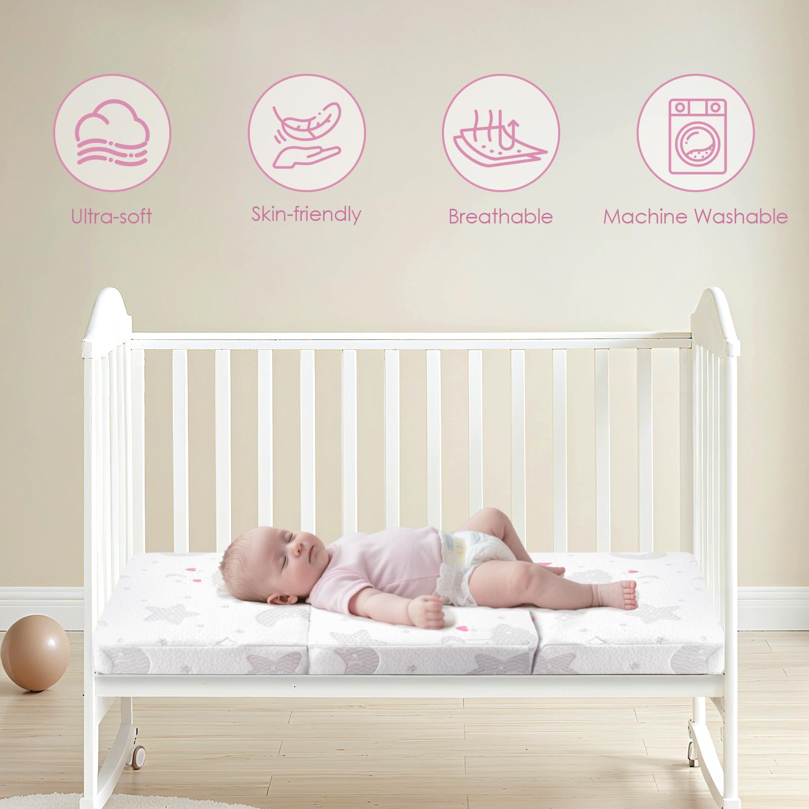 voomf Pack and Play 38x26 fit ensures snug space in standard playards