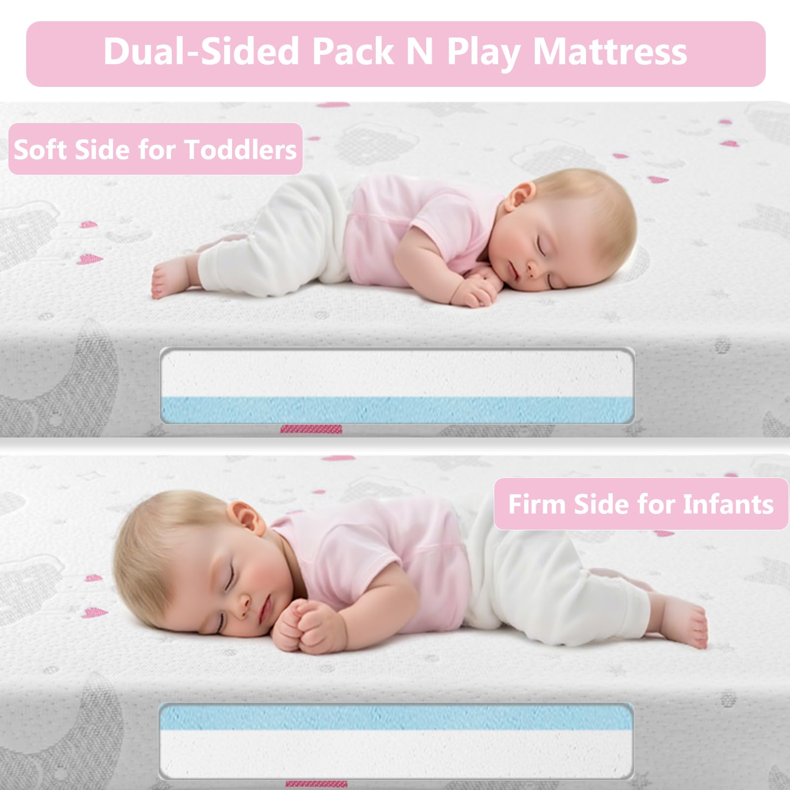 voomf Pack N Play mattress 38x26 fit shows snug fit for safe play space.