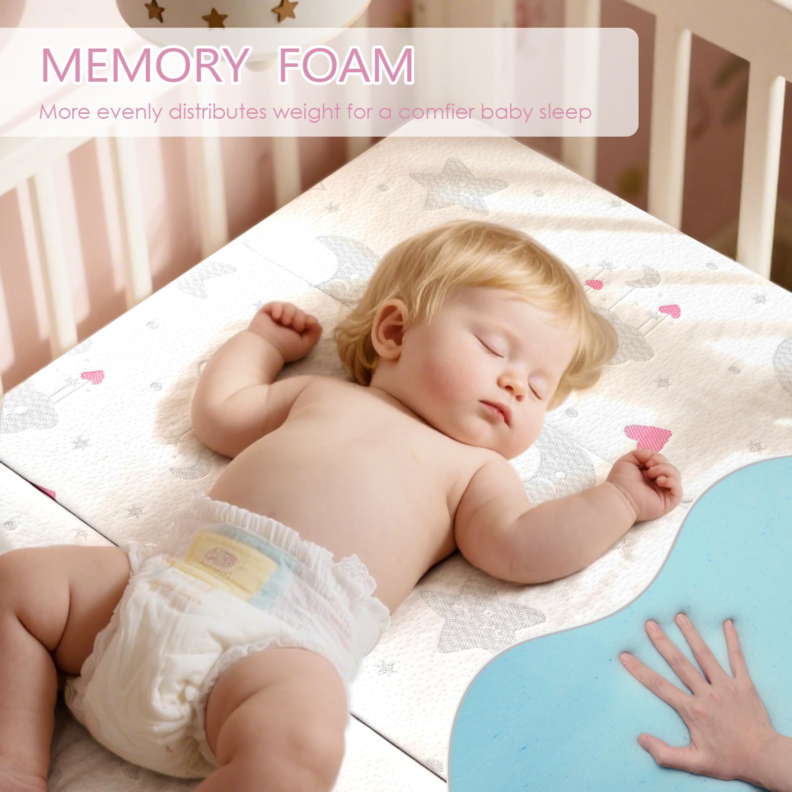 voomf Pack and Play dual-sided design offers soft and firmer options for different sleep stages