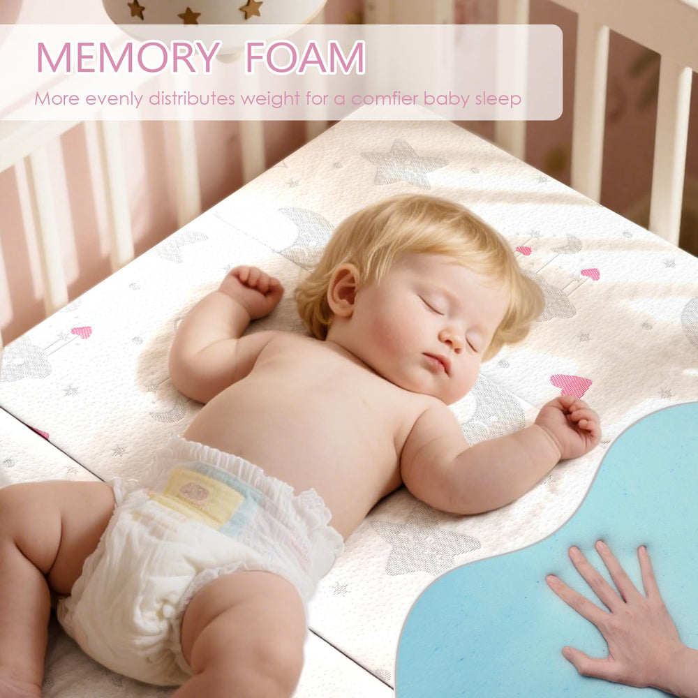 voomf Pack and Play dual-sided design offers soft and firmer options for different sleep stages