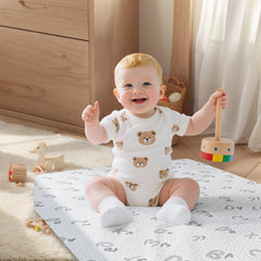 voomf pack and play mattress dual-sided foam detail emphasizes cooling gel and firm support