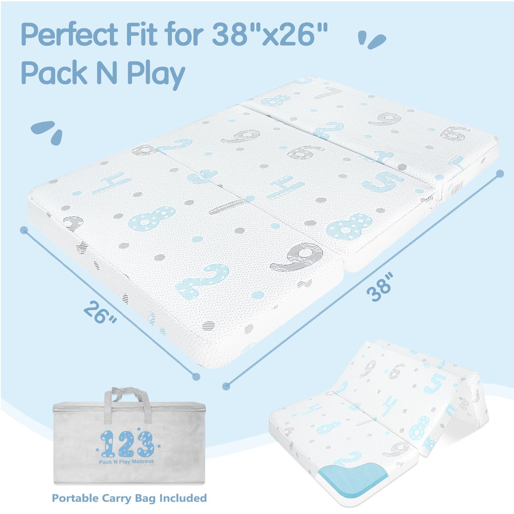 voomf Pack N Play mattress folded for travel and portability