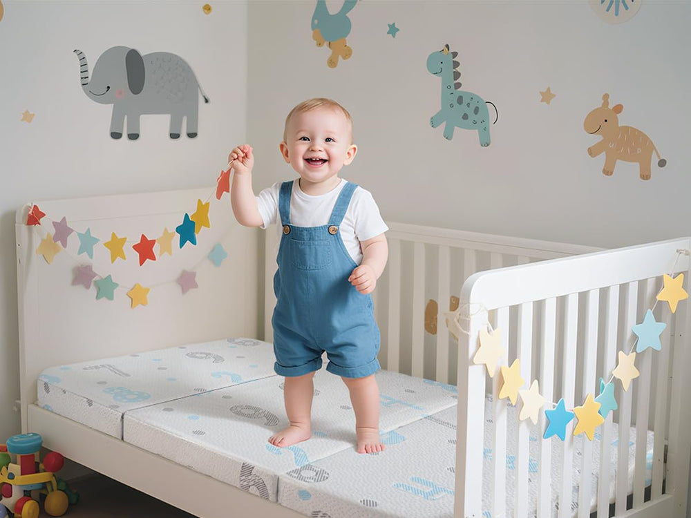 voomf pack n play mattress pad dual-sided foam supports back and spine