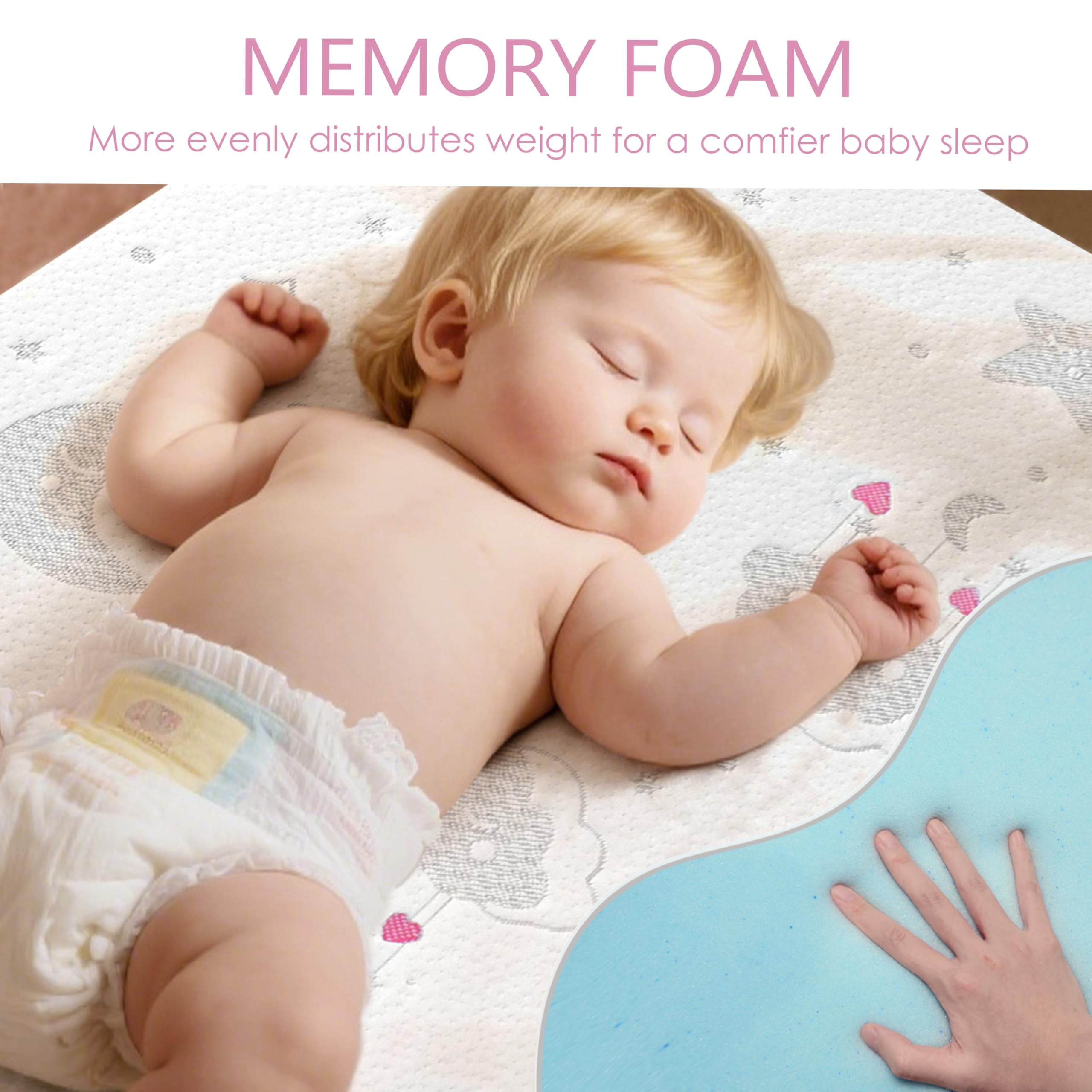 voomf Pack N Play mattress removable cover enables easy machine washing.