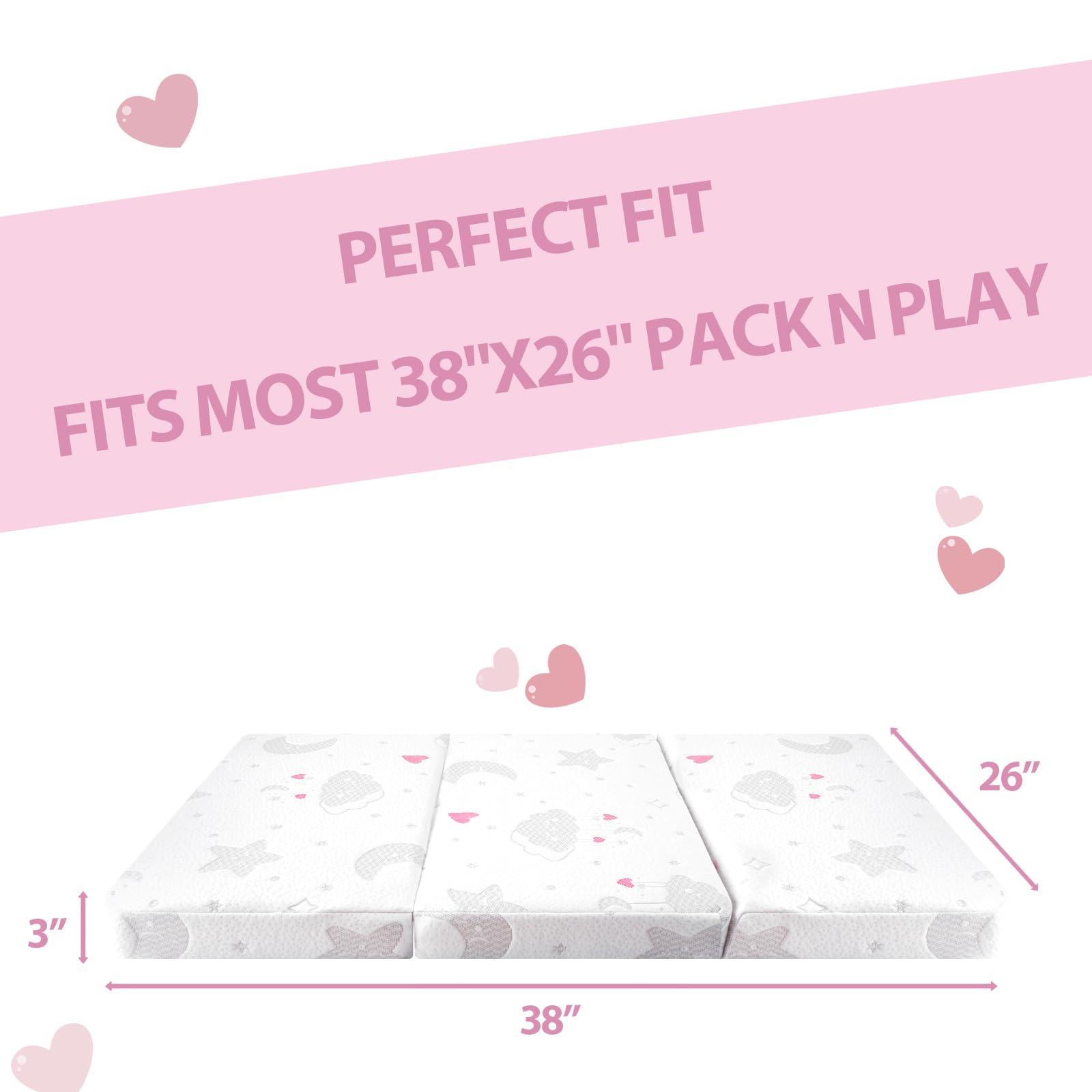 voomf pack n play mattress folded for easy travel and storage.