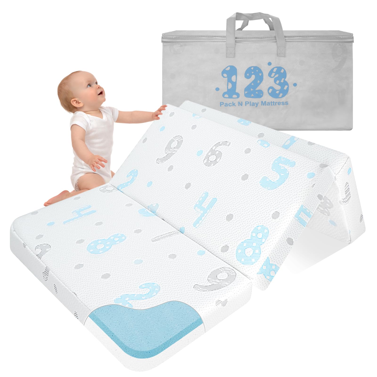 voomf trifold pack and play mattress folded for travel and storage