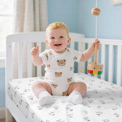 Voomf Trifold Pack N Play Mattress unfolded, top view highlights compact play surface.