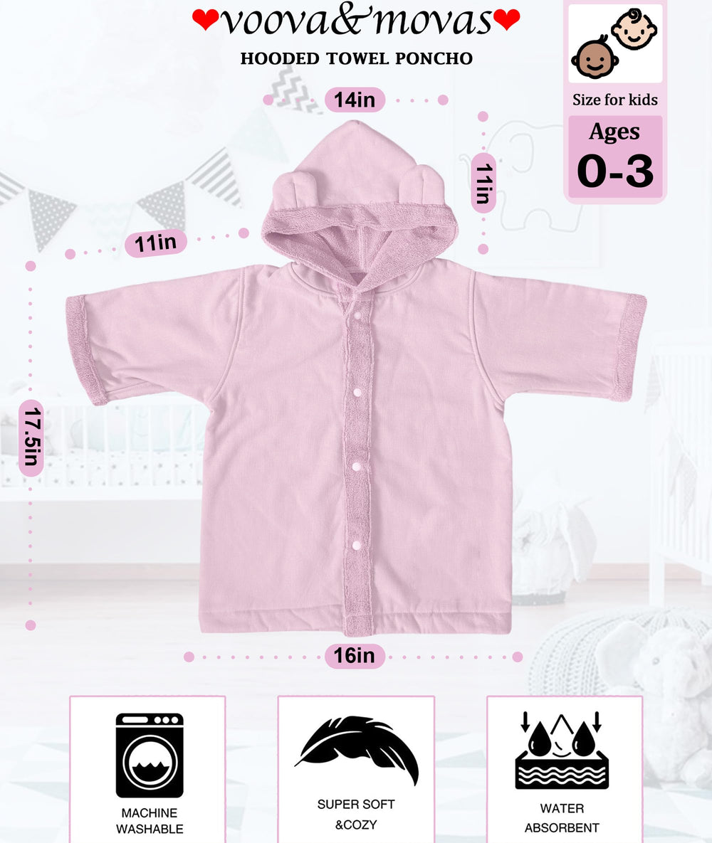 VOOVA & MOVAS pink baby towel shows 100% cotton fabric close-up for softness.