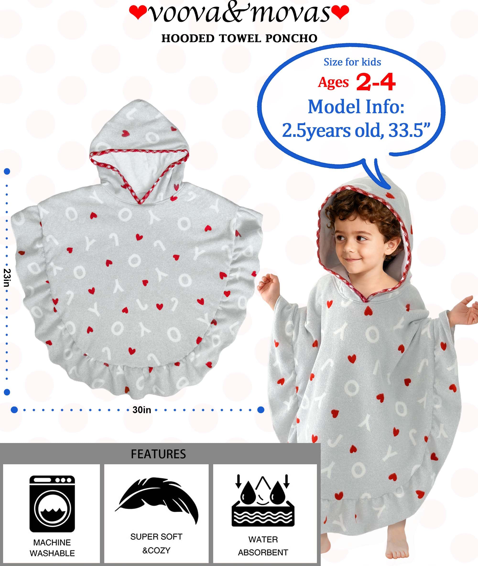 VOOVA & MOVAS hooded towel poncho 23x30 coverage for full-body wrap