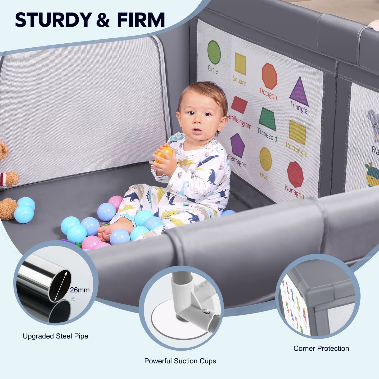 Voovc playpen durable frame ensures stable boundaries during playtime exploration