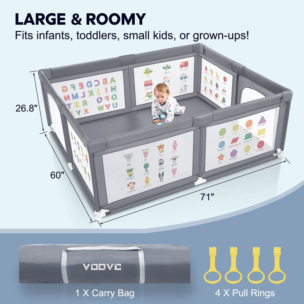 Voovc playpen features tear-resistant mesh for breathable, kid-friendly play
