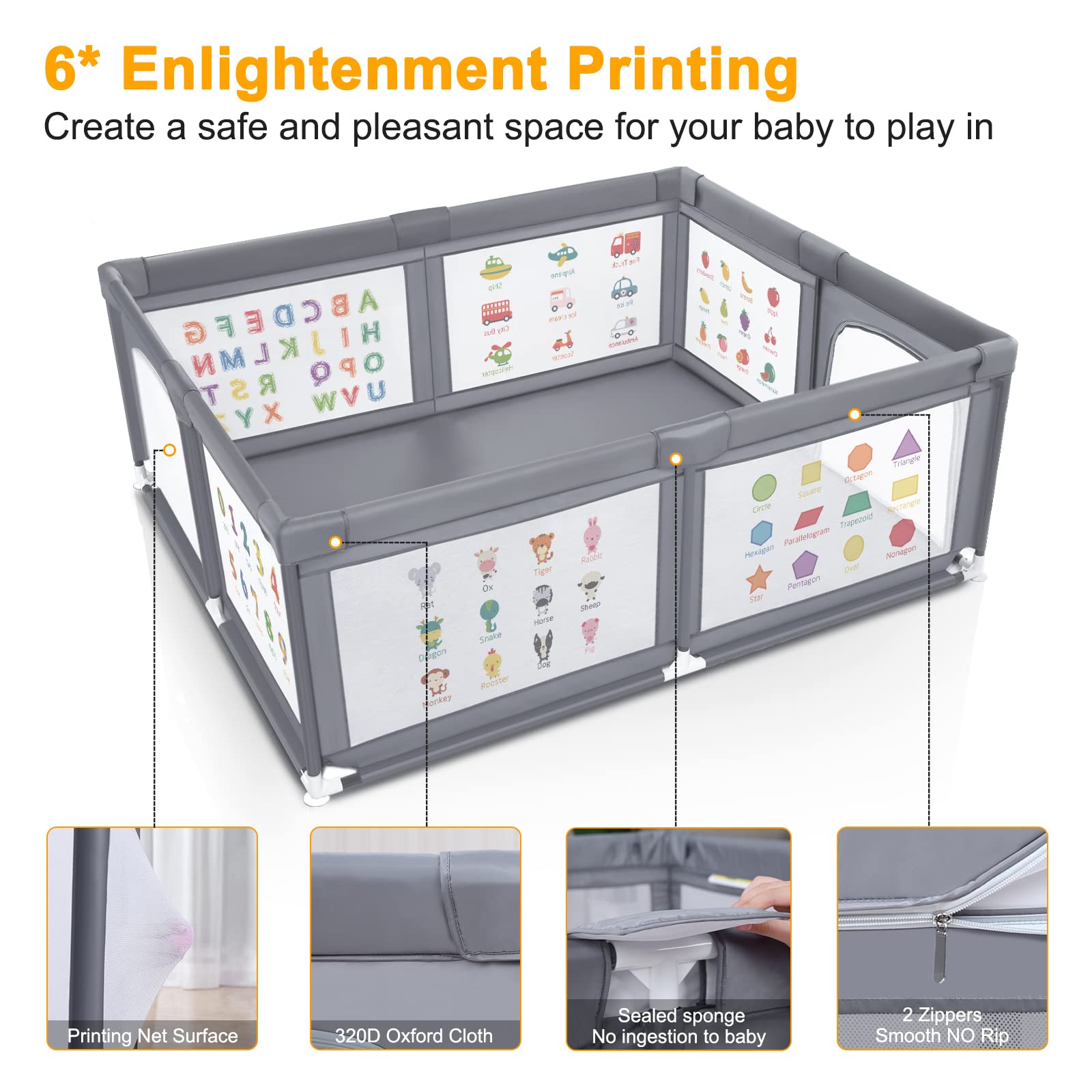 Voovc built-in mat visible inside the playpen for comfortable play