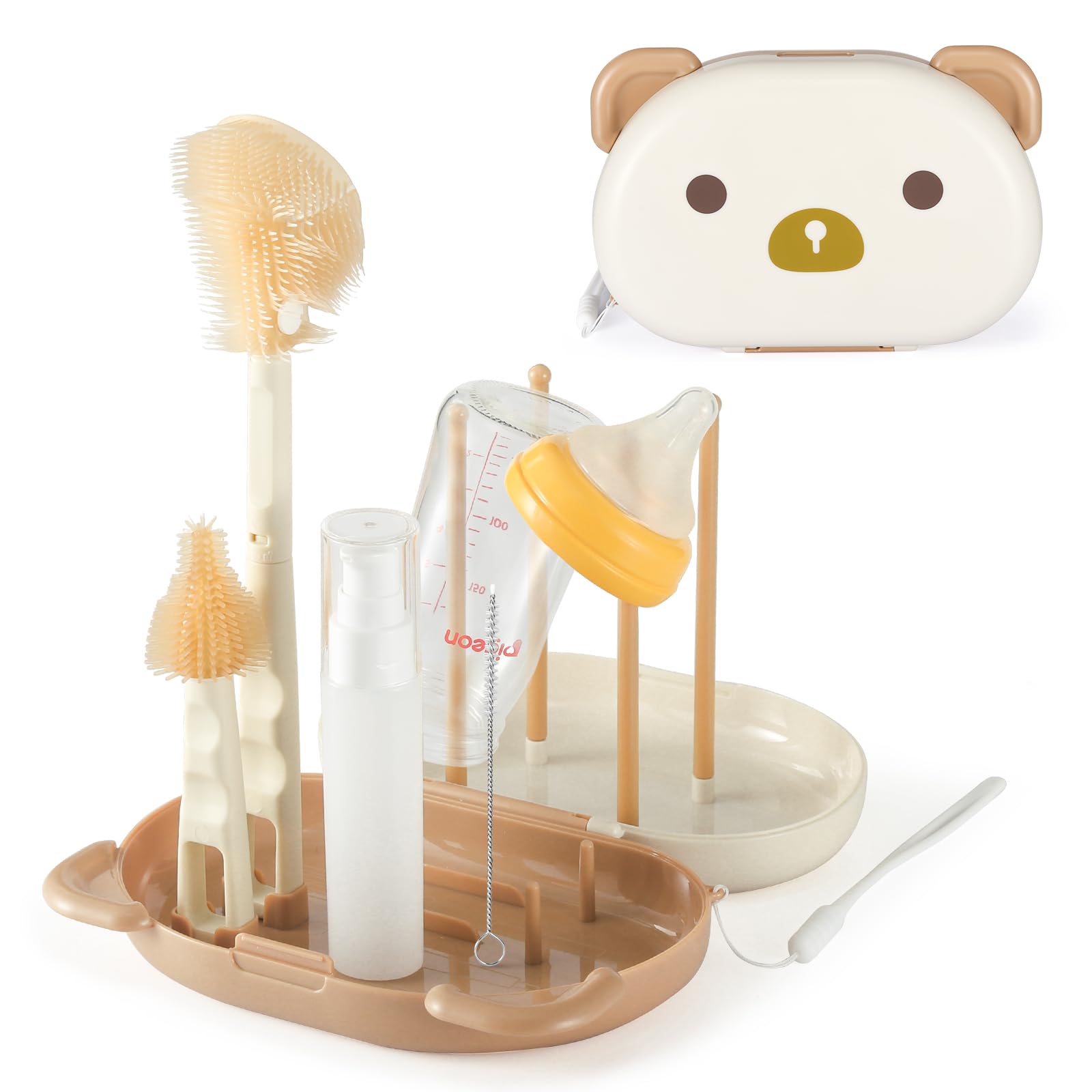 VOOWO baby bottle brush set in travel box for on-the-go cleanups.