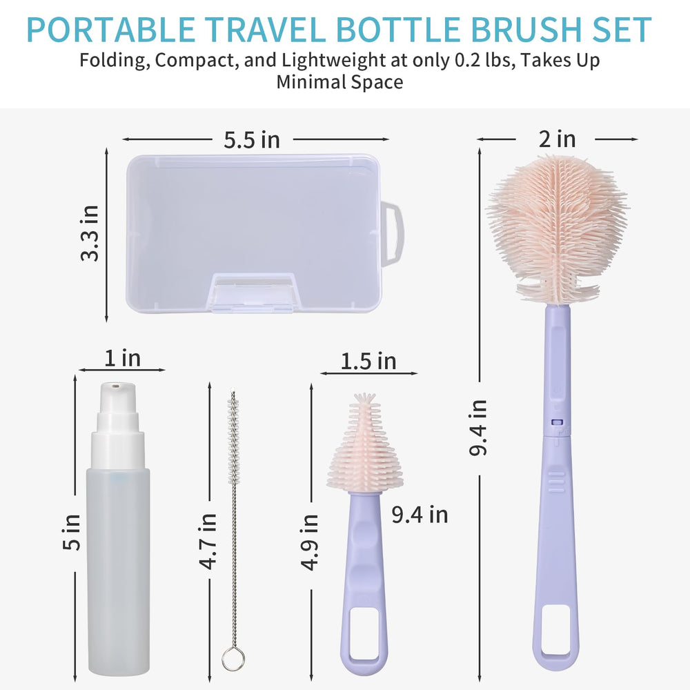 VOOWO detachable-handle baby bottle brush reaches corners with ease for thorough cleaning.