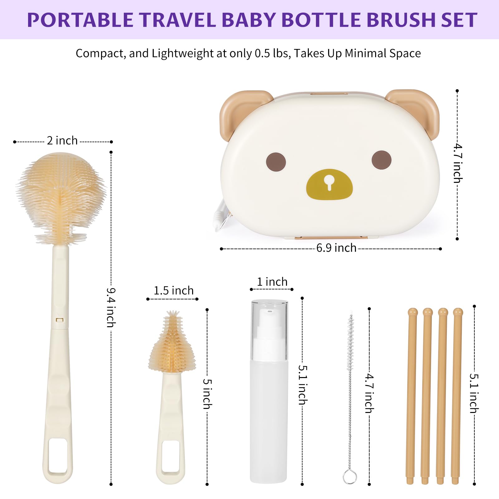 VOOWO detachable-handle bottle brush reaches every corner for deep cleaning.
