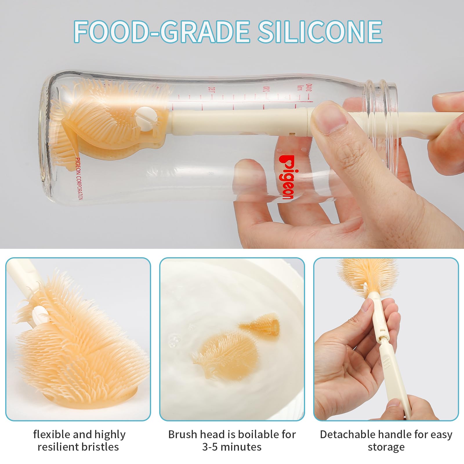 VOOWO nipple brush 3D head cleans hard-to-reach nipple crevices effectively.