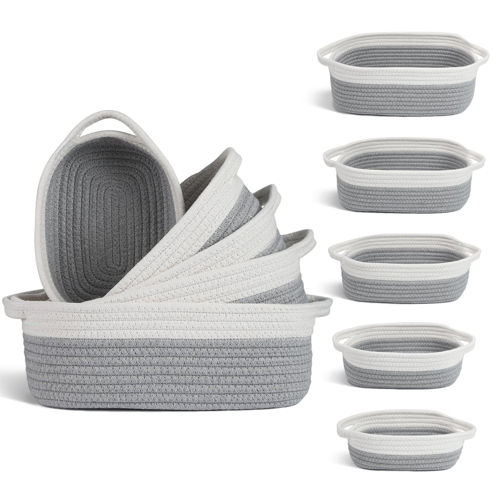 VOOWO set of 5 rope baskets provide rectangular storage for organized spaces.