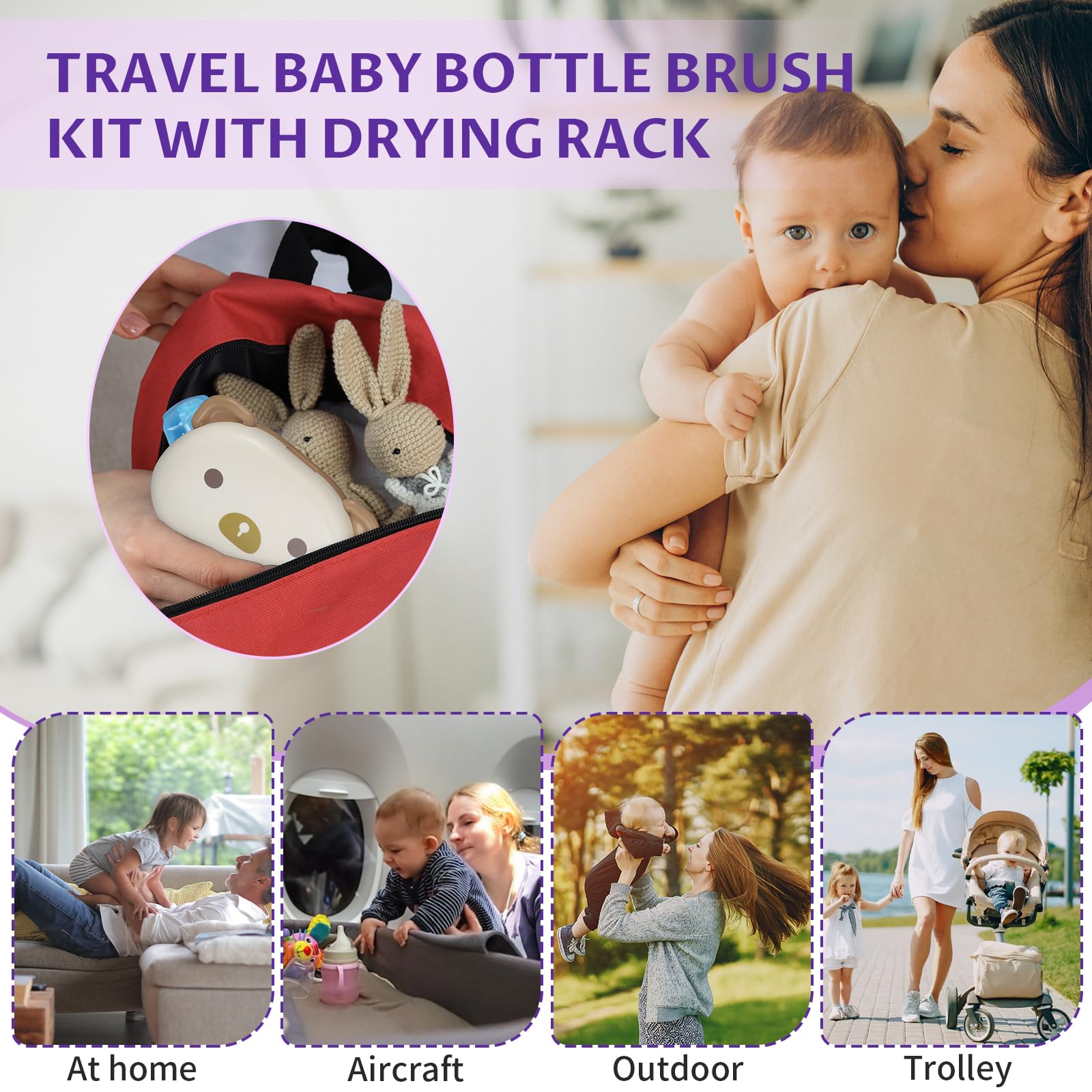 VOOWO compact travel kit fits diaper bag for trips.