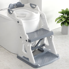 Vorykido 2-in-1 potty seat with step stool in use, boosts independent bathroom reach.