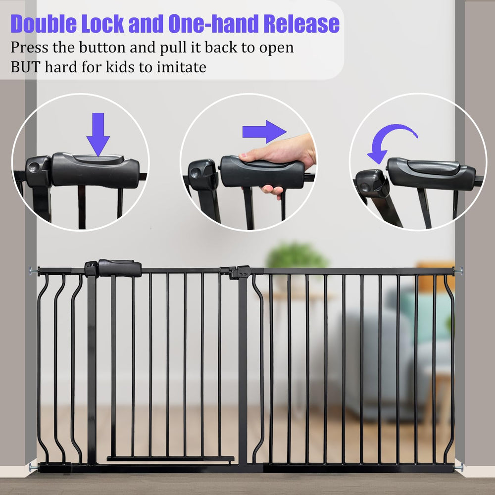 Vothco extra wide baby gate double-lock system ensures one-handed operation.