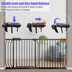 Vothco extra wide baby gate double-lock system ensures one-handed operation.