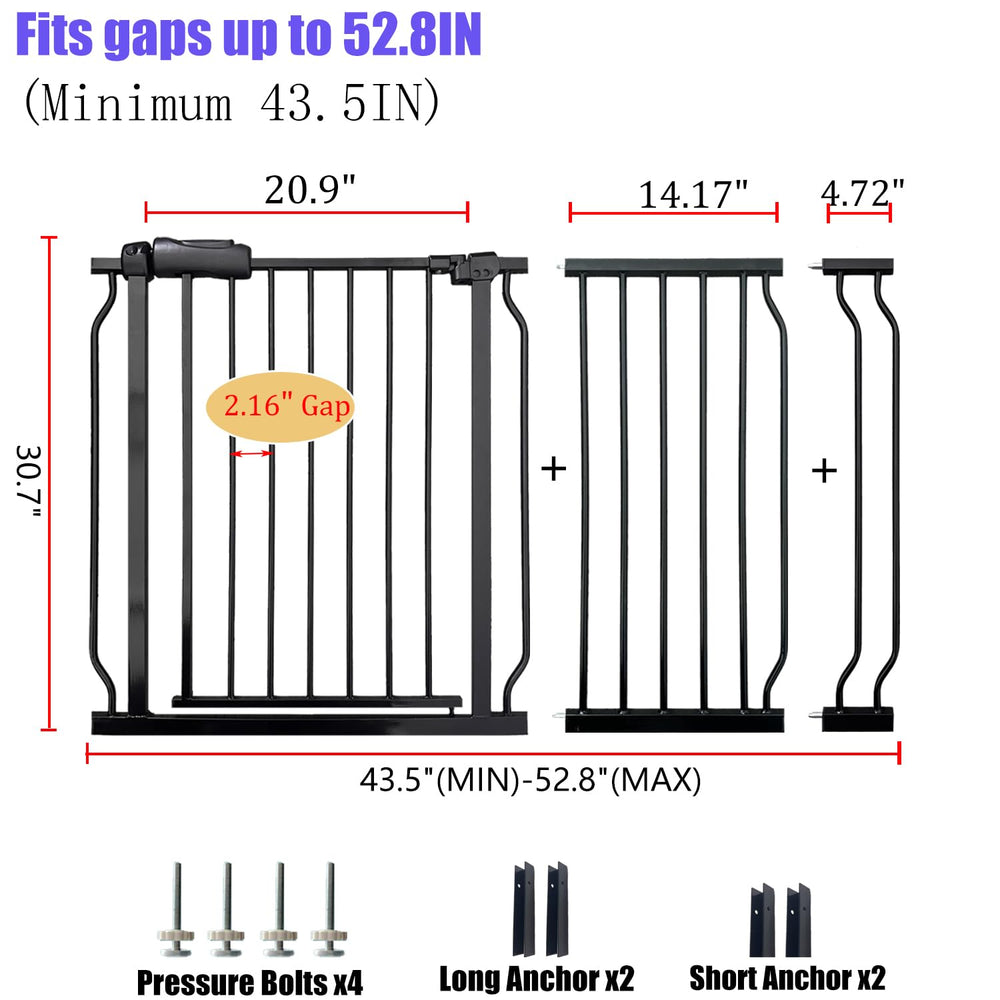 Vothco extra wide baby gate at stairs demonstrates wide opening fit and secure placement.