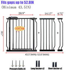 Vothco extra wide baby gate at stairs demonstrates wide opening fit and secure placement.