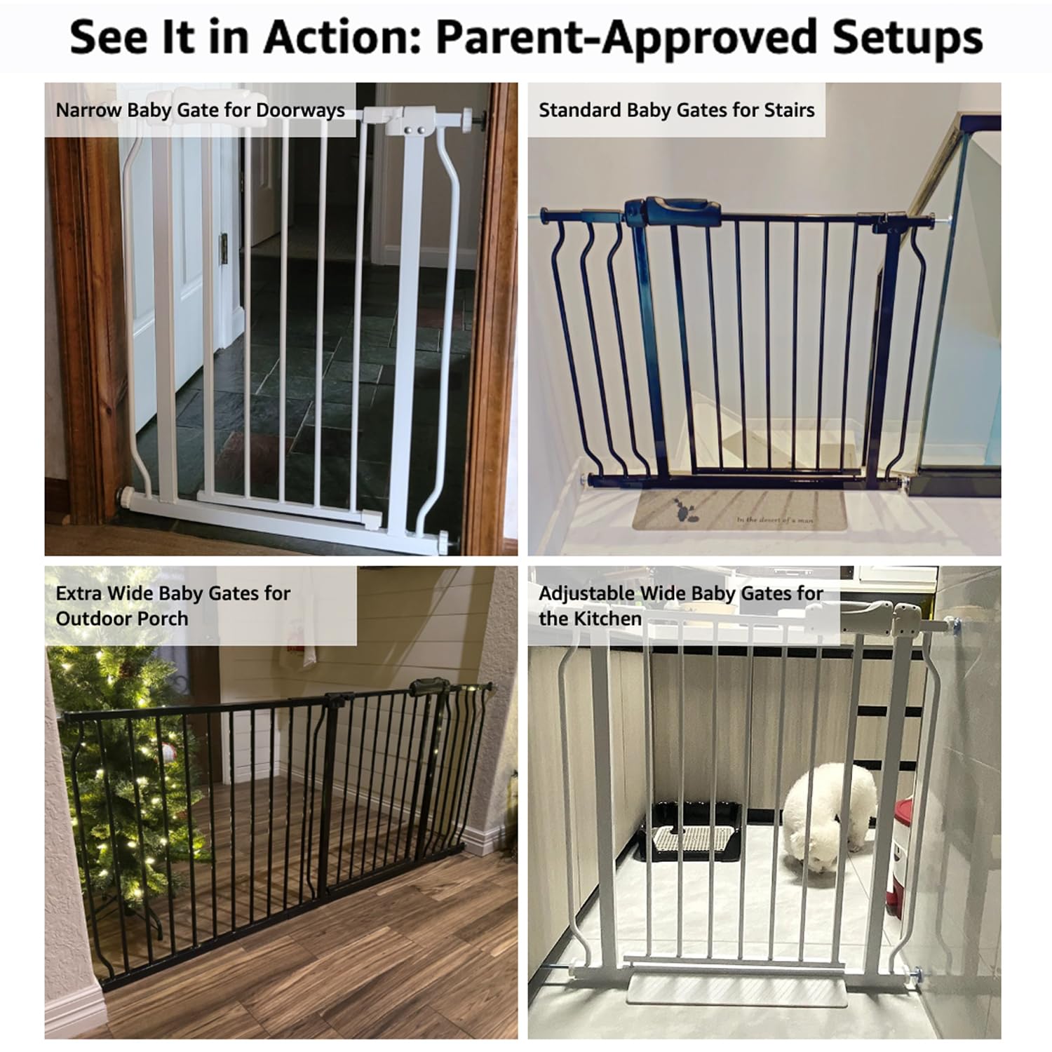 Vothco Walk-Through Gate white finish blends with home decor