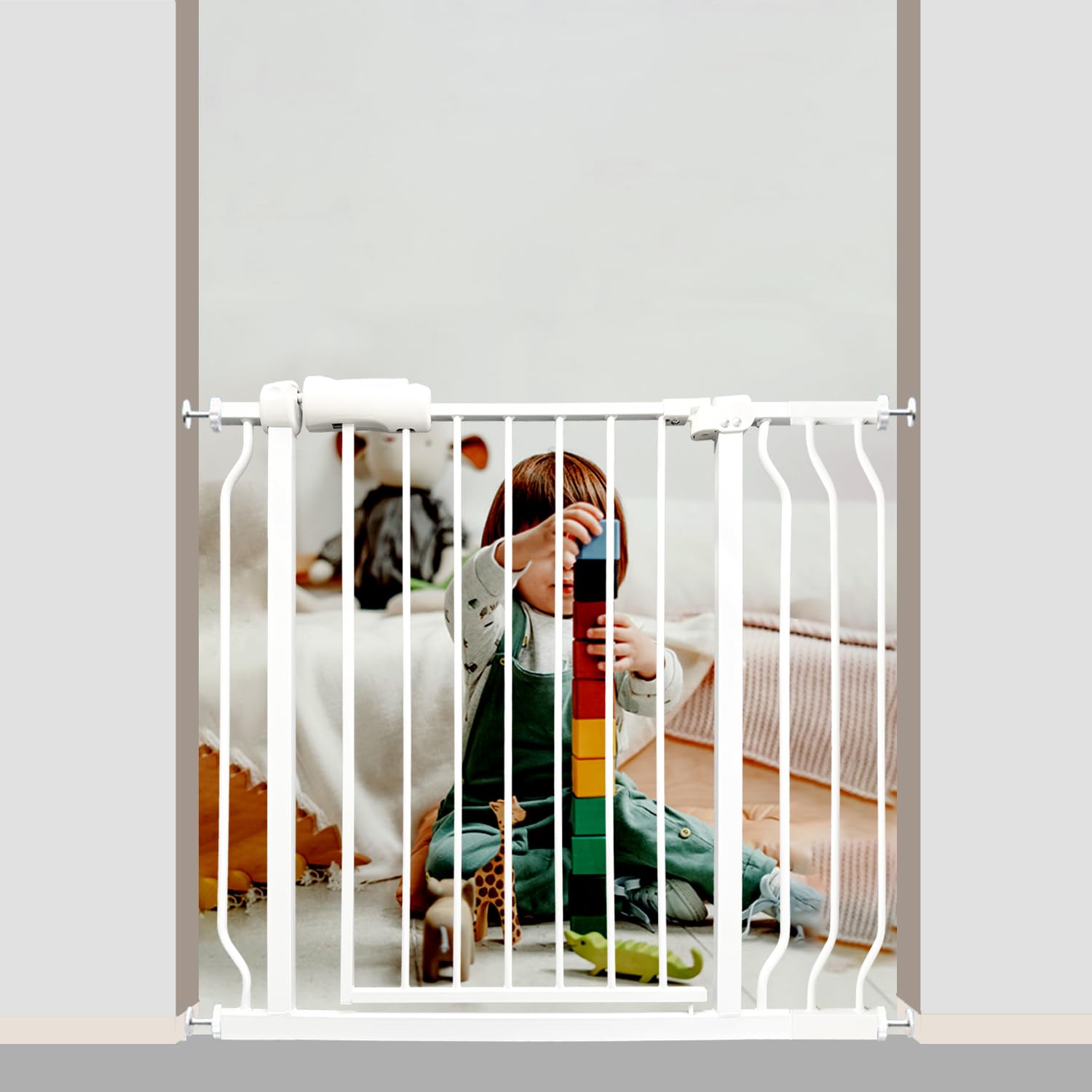 Vothco Walk-Through Gate shows adjustable width for openings up to 38.5 inches