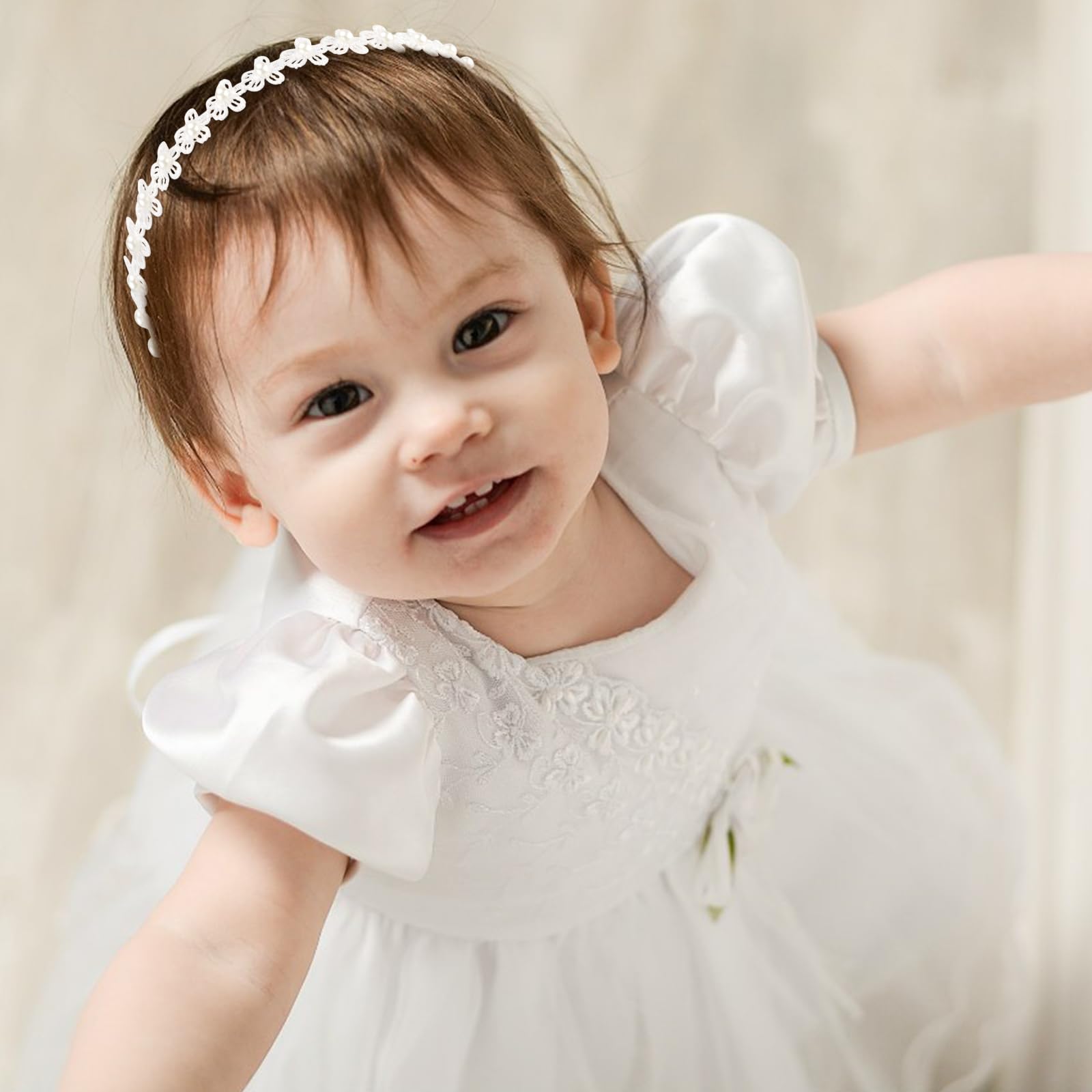 Vovii white headband on newborn for christening outfit
