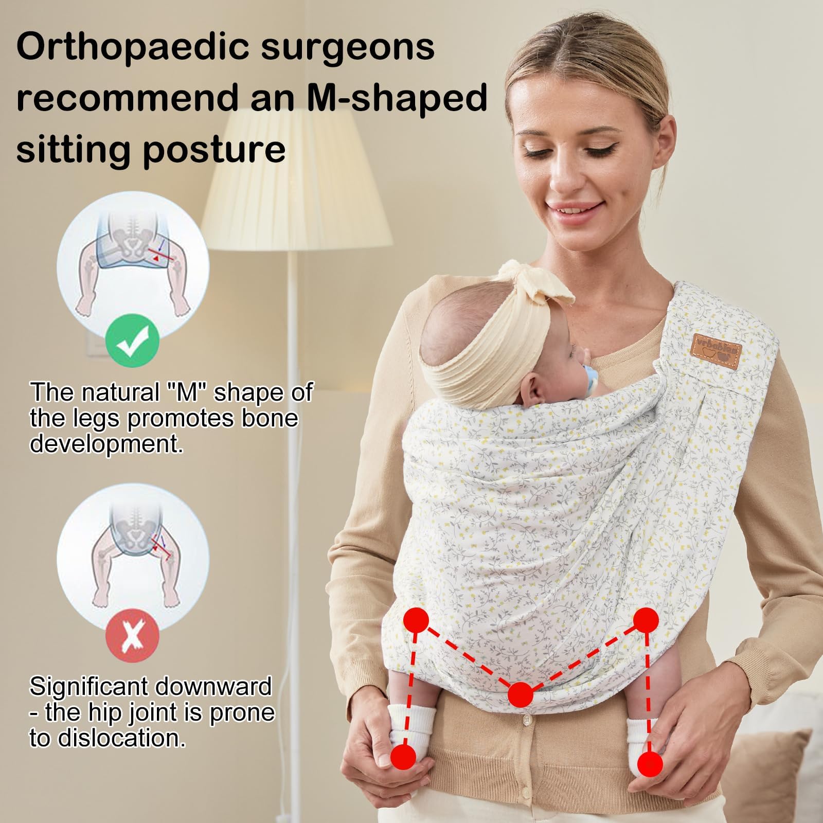 vrbabies adjustable sling length 53-57cm illustrates customizable fit for different caregivers