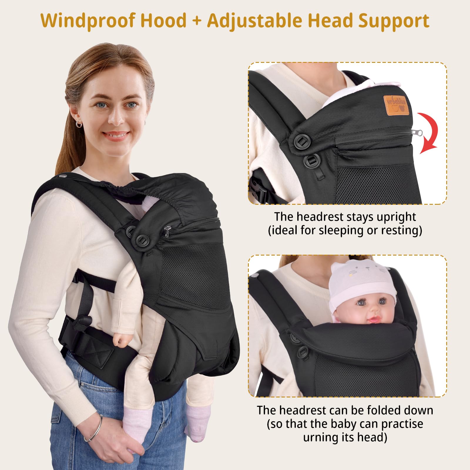 vrbabies baby carrier 3d-mesh-vents enhance airflow during wear.