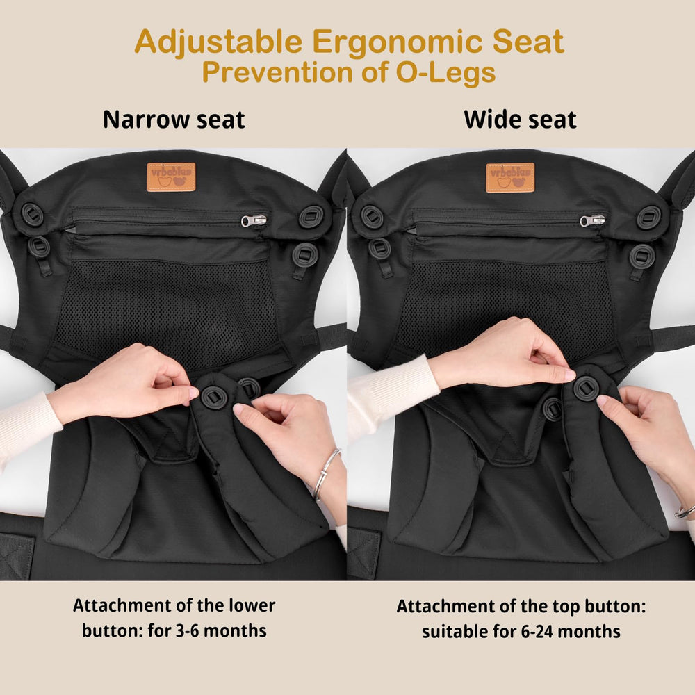 vrbabies baby carrier adjustable-hip-belt reduces pressure and supports parent comfort.