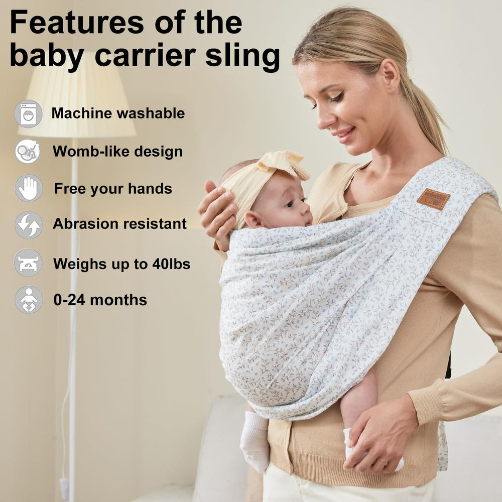 VRBABIES sling close-up highlights 5mm cotton pad for baby safety.