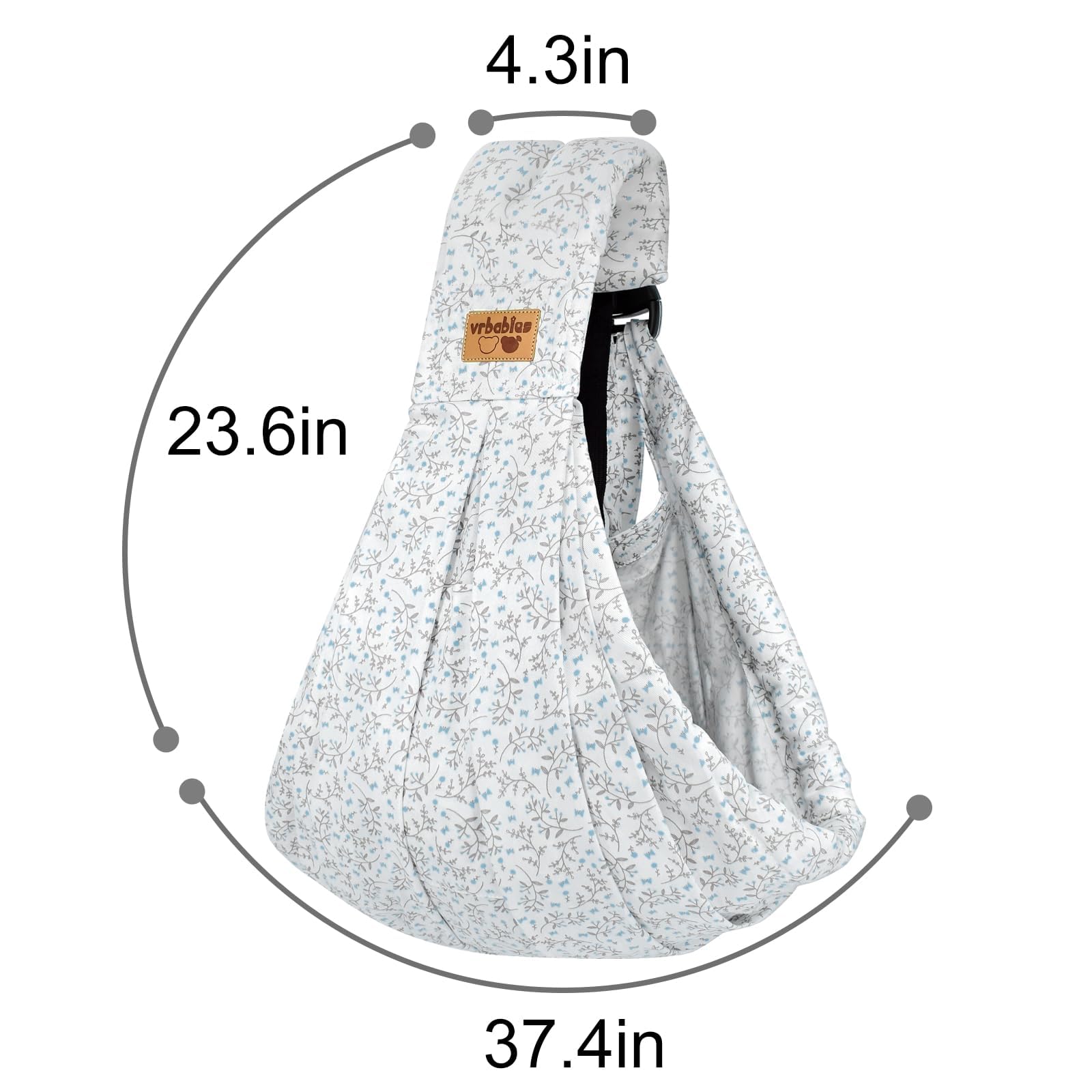 VRBABIES blue flower sling close-up emphasizes detailed fabric and pattern.